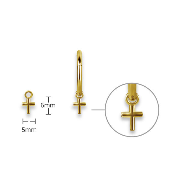 24K GOLD PVD SS316L CROSS CHARM FOR HINGED SEGMENT RING