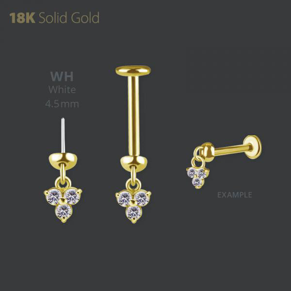 18K GOLD THREADLESS VERTICAL HELIX ATTACHMENT SET W. PREMIUM ZIRCONIA