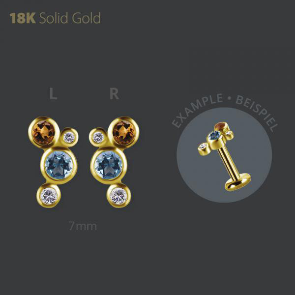 18K GOLD INTERNAL MICRO ATTACHMENT SET W. GENUINE CITRINE AND BLUE & WHITE TOPAZ