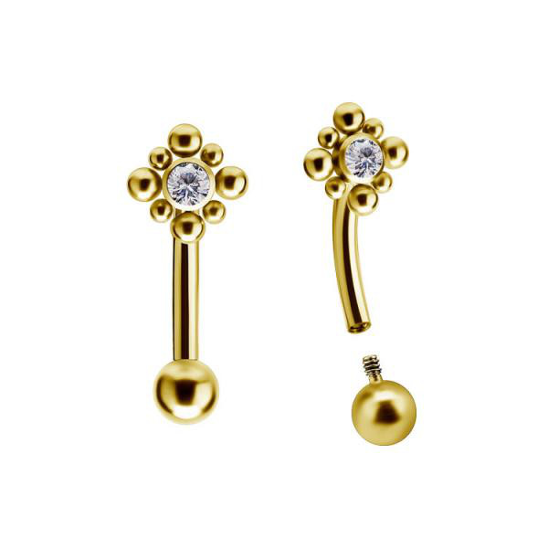 24K GOLD PVD TITANIUM INTERNAL ROOK AND EYEBROW CLUSTER BAN. SET W. PREMIUM ZIRCONIA