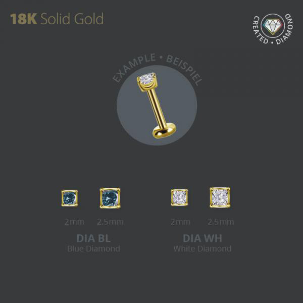 18K GOLD INTERNALLY THREADED ATT. SET WITH PRINCESS CUT LAB CREATED DIAMOND