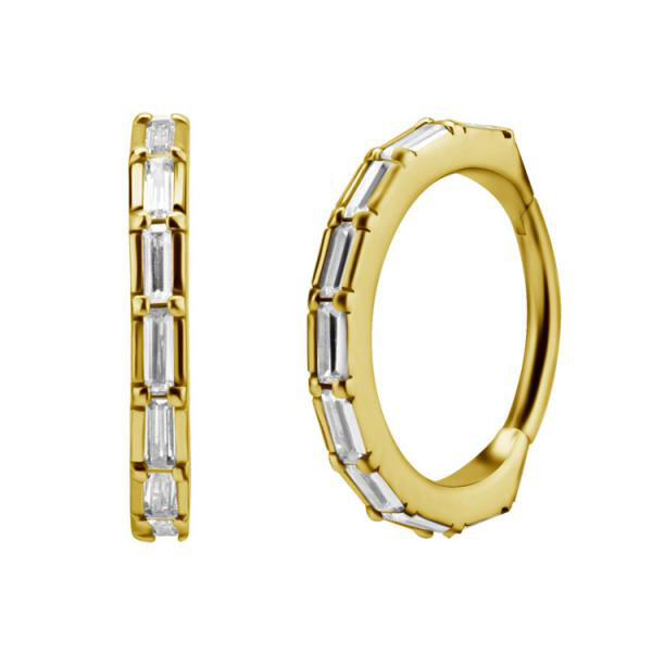 24K GOLD PVD SS316L CONCH CLICKER SET W. BAGUETTE CUBIC ZIRCONIA