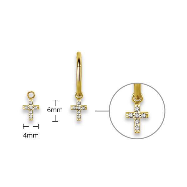 24K GOLD PVD SS316L CROSS CHARM FOR HINGED SEGMENT RING SET W. CUBIC ZIRCONIA