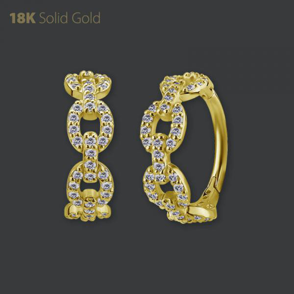 18K GOLD HINGED LINK CHAIN RING SET W. PREMIUM ZIRCONIA