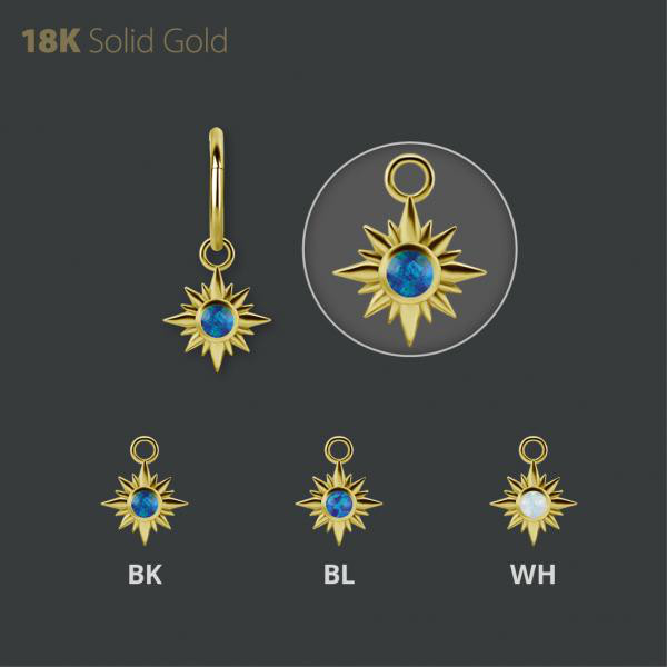18K GOLD CHARM SET WITH LAB CREATED OPAL (CABOCHON)