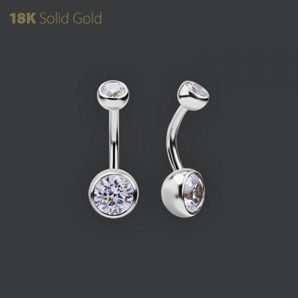 18K WHITE GOLD INTERNAL BELLY BANANA SET WITH PREMIUM ZIRCONIA