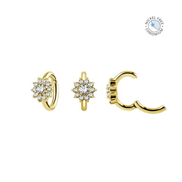 18K GOLD PVD CoCr NF OVAL BELLY CLICKER SET W.PREMIUM ZIRCONIA