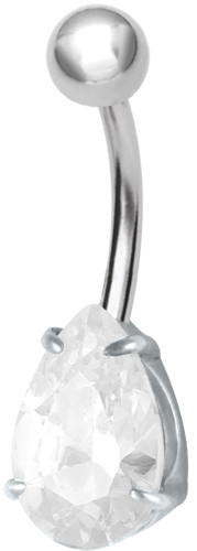 SS316L BANANA WITH CUBIC ZIRCONIA PEAR SHAPE 8MM (PRONG SET)