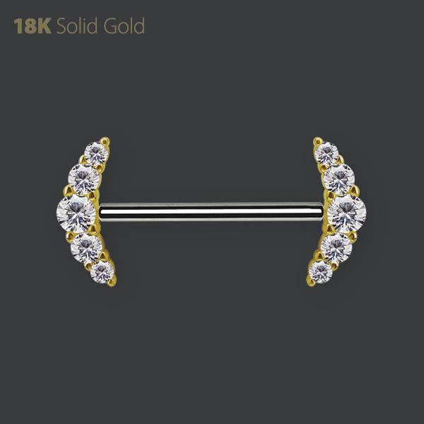 18K GOLD AND TITANIUM THREADLESS NIPPLE BARBEL SET WITH PREMIUM ZIRCONIA
