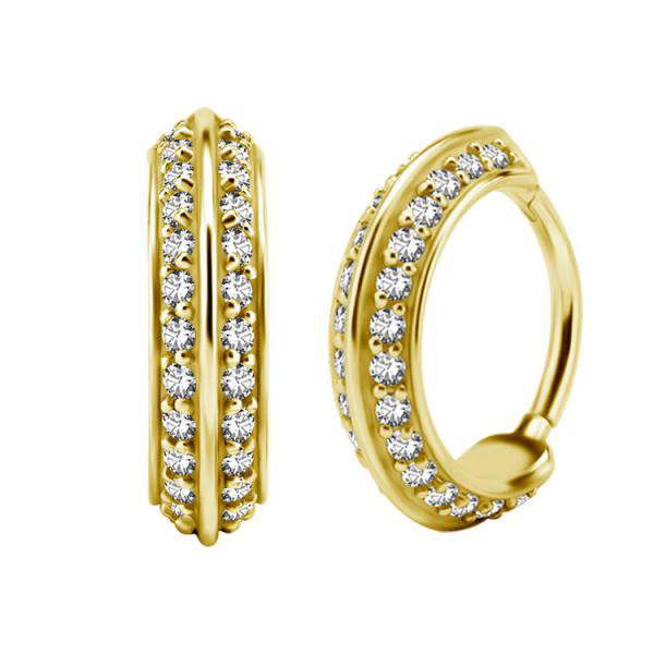 24K GOLD PVD SS316L HINGED CONCH CLICKER SET W.PREMIUM ZIRCONIA