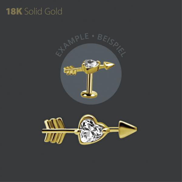 18K GOLD THREADLESS ATTACHMENT SET W. HEART SHAPE PREMIUM ZIRCONIA