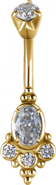 24K GOLD PVD SS316L TRIBAL DOUBLE JEWLLED BANANA WITH SET CUBIC ZIRCONIA