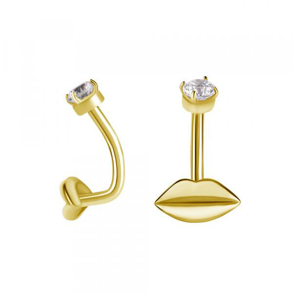 24K GOLD PVD SS316L INTERNAL ROOK LIP BANANA W.3MM TOP BALL