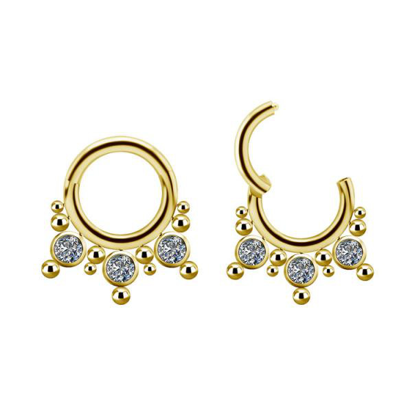 24K GOLD PVD TITANIUM CLUSTER CLICKER SET WITH PREMIUM ZIRCONIA