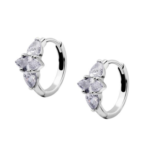 SS316L EAR HOOPS SET W. MARQUISE CUBIC ZIRCONIA (PAIR)