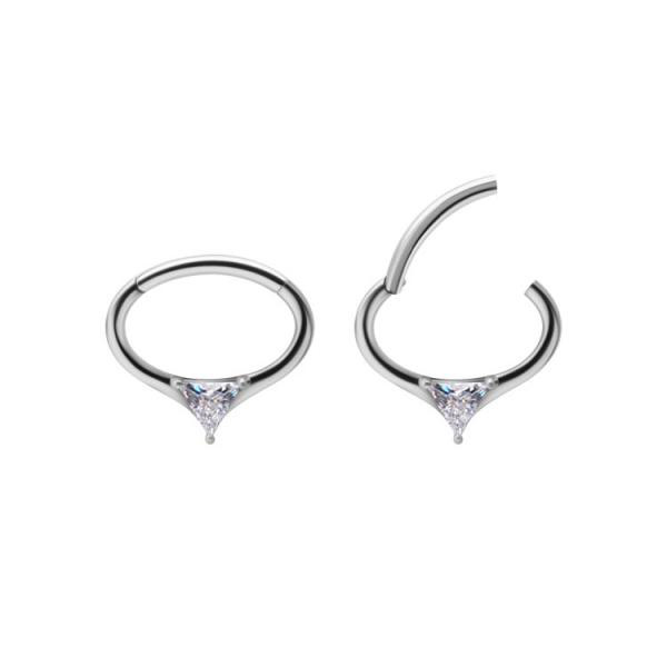 SS316L HINGED SEPTUM/DAITH CLICKER SET W. TRIANGLE CUBIC ZIRCONIA