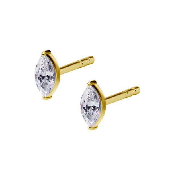 24K GOLD PVD SS316L MAQUISE EAR STUDS SET W. CUBIC ZIRCONIA (PAIR)