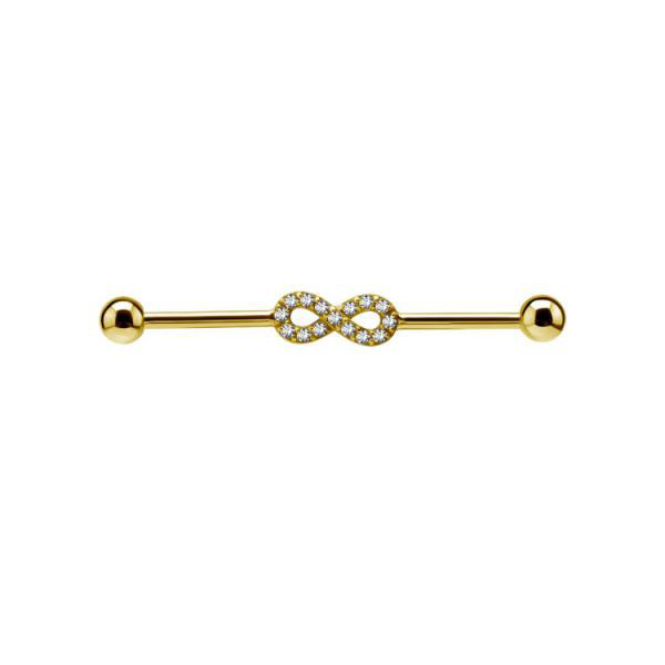 24K GOLD PVD SS316L INDUSTRIAL BARBELLS SET W. CUBIC ZIRCONIA (INFINITY)