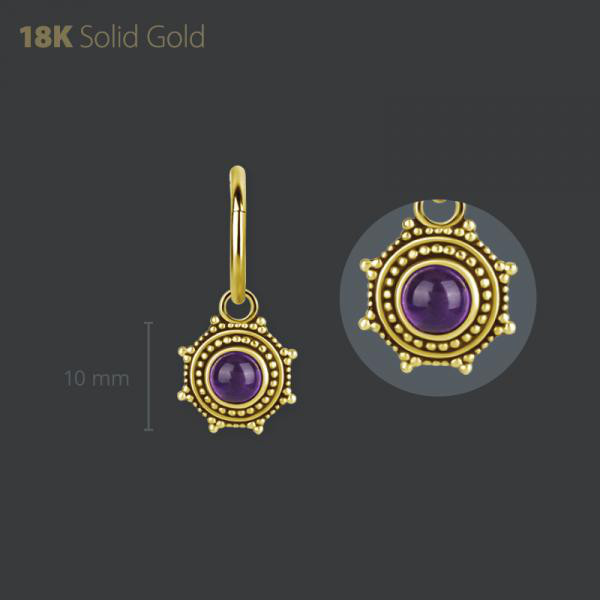 18K GOLD CHARM SET W. GENUINE DARK AMETHYST