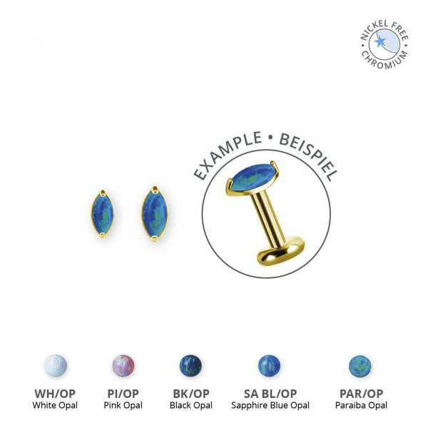 18K GOLD PVD CoCr NF THREADLESS ATT. SET W. LAB CREATED OPALS