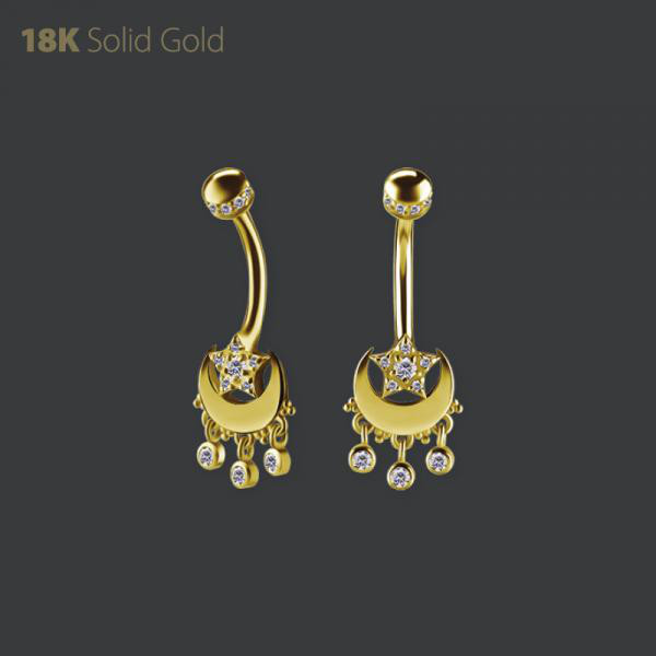 18K GOLD INTERNAL NAVEL BANANA SET W. PREMIUM ZIRCONIA