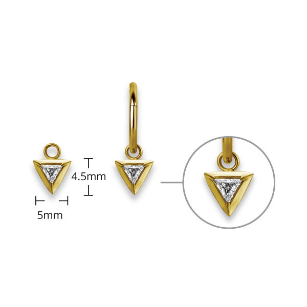 24K GOLD PVD SS316L TRIANGLE CHARM FOR HINGED SEGMENT RING SET W. CUBIC ZIRCONIA