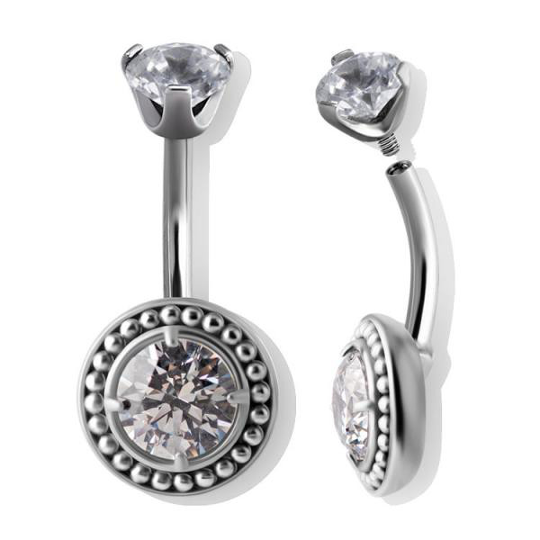 SS316L BANANA SET W. HERITAGE 120 FACETS PREMIUM ZIRCONIA