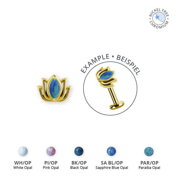 18K GOLD PVD CoCr NF THREADLESS LOTUS ATT. SET W. LAB CREATED OPALS