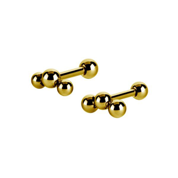 24K GOLD PVD SS316L TRAGUS / HELIX BARBELL WITH MICRO BALLS(TRIPLET)