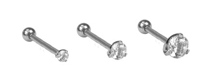 SS316L TRAGUS BARBELL W. ROUND CUBIC ZIRCONIA (PRONG SET)