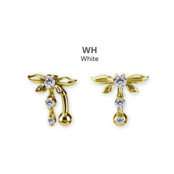 24K GOLD PVD SS316L BELLY BANANA SET W. CUBIC ZIRCONIA AND ROUND DROP DANGLES