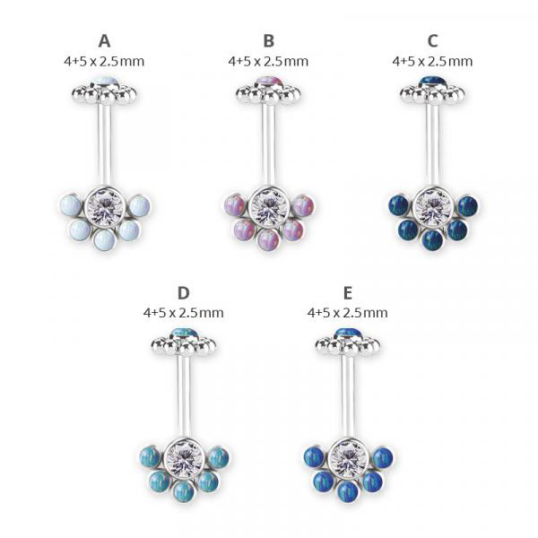 TITANIUM THREADLESS VERTICAL HELIX SET W.LAB CREATED OPALS & PREMIUM ZIRCONIA