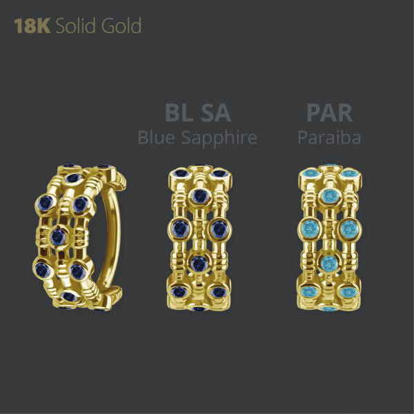 18K GOLD HINGED CLICKER SET W. LAB CREATED GEMSTONE