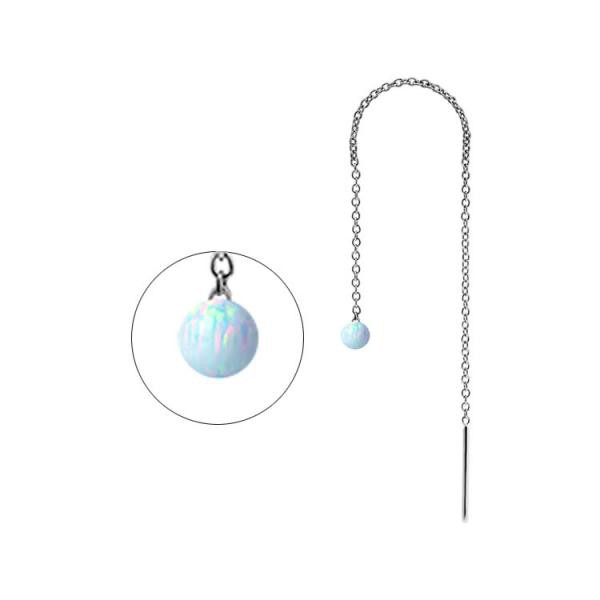 SS316L THREADER (11CM) SET W. 4MM LAB CREATED OPAL BALLS