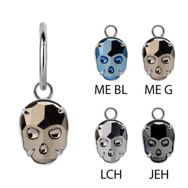 SS316L CHARM FOR HOOPS W.PREMIUM CRYSTAL SKULL