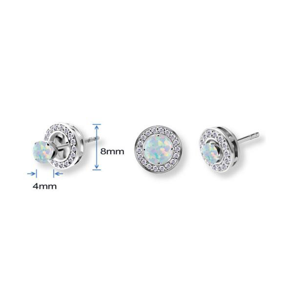 SS316L 4MM LAB CREATED OPALS EARSTUDS W. DETACHABLE PAVE SET HALO EAR JACKET