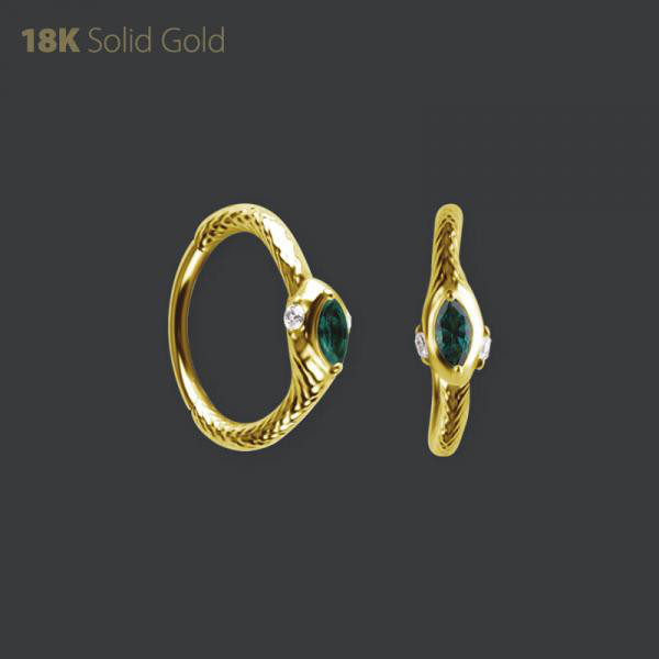 18K GOLD HINGED SNAKE CONCH RING SET W. MARQUISE PREMIUM NANO GEMS