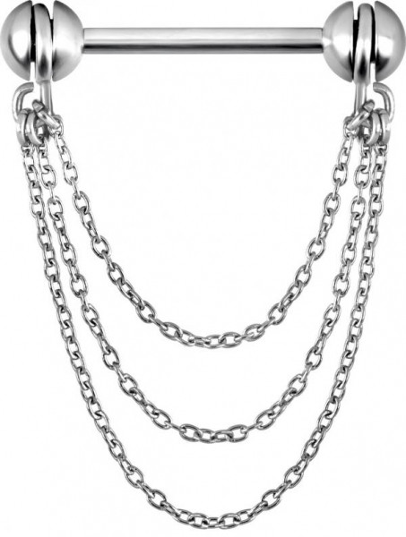 SS316L FREE ROTATING TRIPPLE NIPPLE CHAIN BARBELL