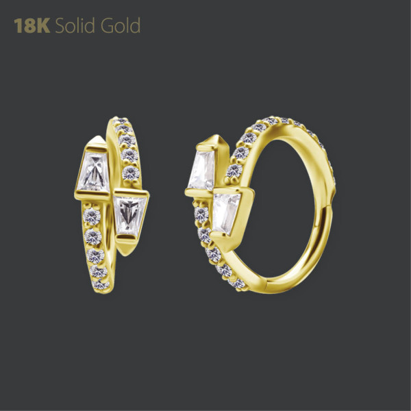 18K GOLD HINGED SEGMENT CLICKER SET WITH PREMIUM ZIRCONIA