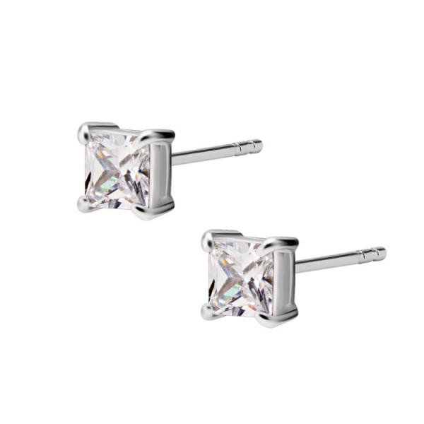 SS316L EARSTUDS SET W. PRINCESS CUT PREMIUM ZIRCONIA (PAIR)