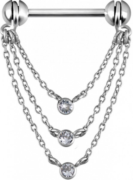 SS316L FREE ROTATING NIPPLE CHAIN BARBELL W. PREMIUM CRYSTALS