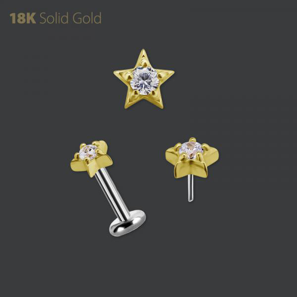 18K GOLD THREADLESS STAR MICRO ATT. SET W. PREMIUM ZIRCONIA