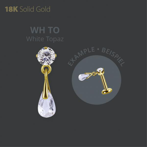 18K GOLD THREADLESS ATTACHMENT SET W. PREMIUM ZIRCONIA AND GENUINE WHITE TOPAZ