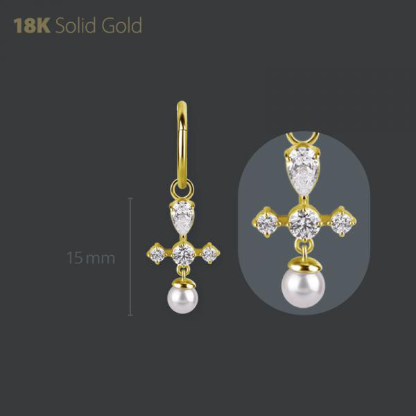 18K GOLD CHARM SET W. PREMIUM ZIRCONIA AND FRESH WATER PEARL