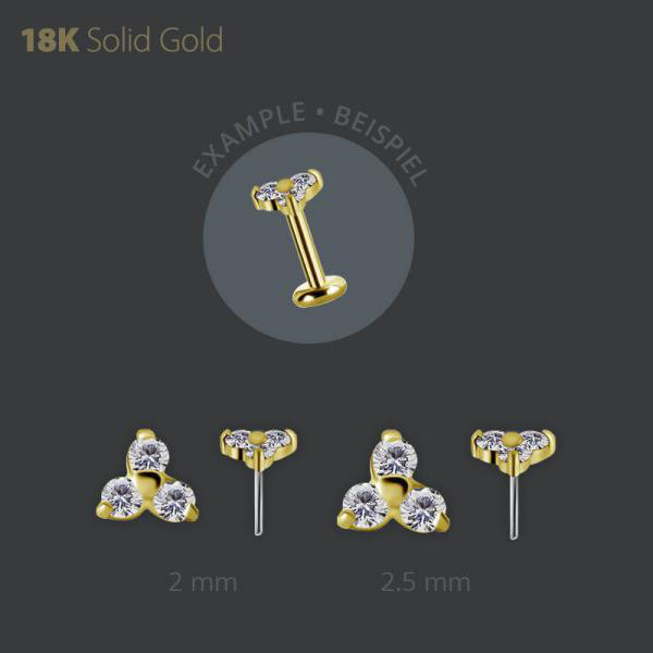 18K GOLD THREADLESS TRINITY ATTACHMENT SET W. PREMIUM ZIRCONIA