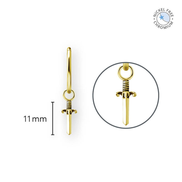 18K GOLD PVD CoCr NF DAGGER CHARMS FOR HINGED RINGS SET W. PREMIUM ZIRCONIA