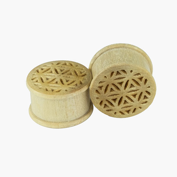 CLEAR WOOD FLOWER OF LIFE CUT OUT FLESH TUNNEL