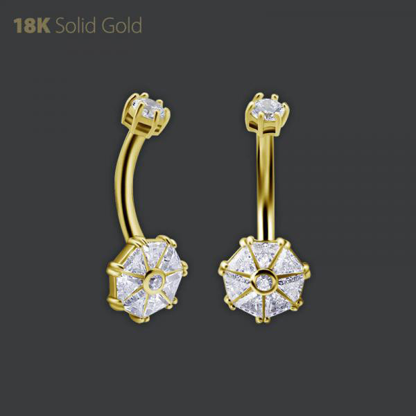 18K GOLD INTERNAL NAVEL BANANA SET W. LAB OPALS AND PREMIUM ZIRCONIA