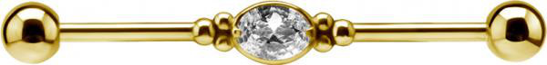 24K GOLD PVD SS316L INDUSTRIAL BARBELLS SET W. OVAL CUBIC ZIRCONIA