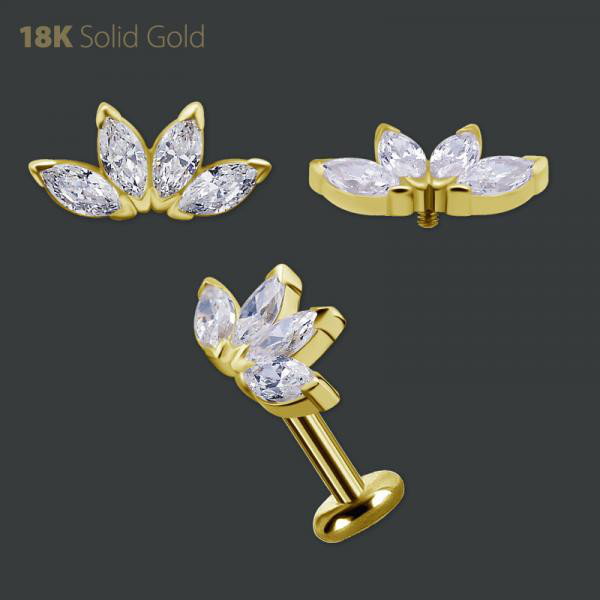 18K GOLD INTERNAL FAN MICRO ATTACHMENT SET W. 4 MARQUISE PREMIUM ZIRCONIA
